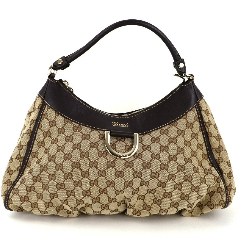 GUCCI GG Canvas One-Shoulder Tote Bag in Beige Leather Includes Authenticity Box  