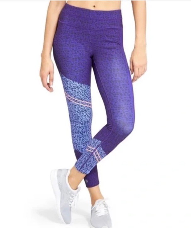 Athleta Asym Camo Sonar 7/8 Leggings with Back Zip Pocket in Blue & Black Size M