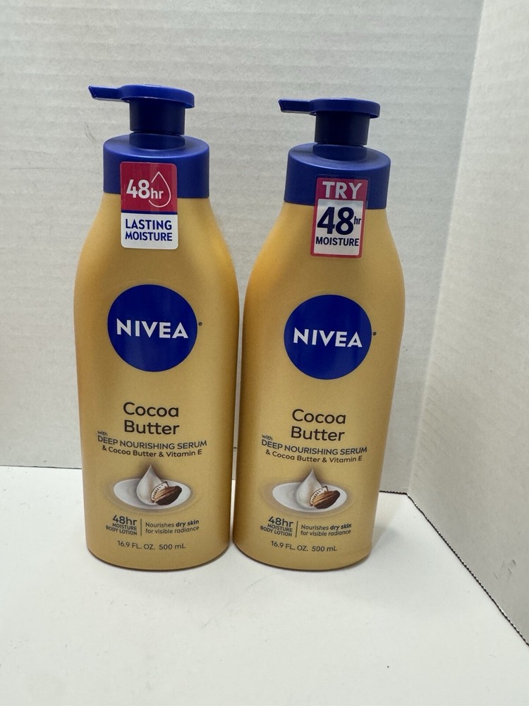 (2) NIVEA Cocoa Butter 48HrMoisture Body Lotion 16.9 fl oz Deep Nourishing Serum