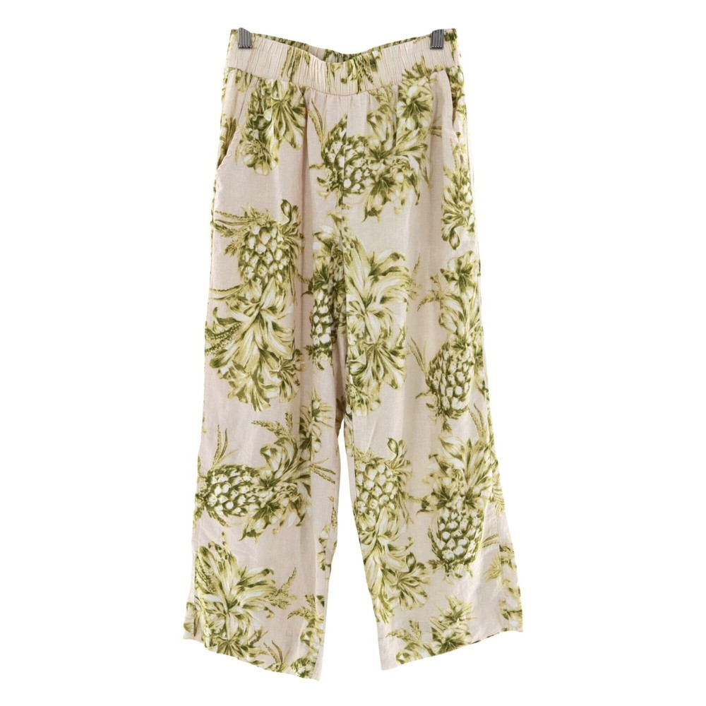 Panama Jack Linen Pants Womens XS Cream Green Travel Tropical Beach Resort Wear