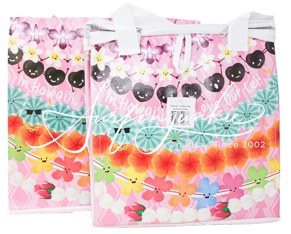 Foodland Hawaii Shopping Reusable Tote Bag Grocery Groceries 2pc Pink Lei Aloha