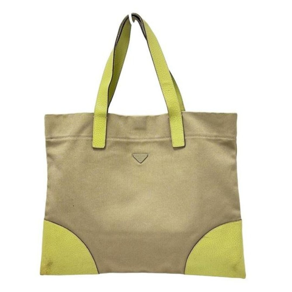RARE PRADA Khaki Leather Tote Bag Light Green