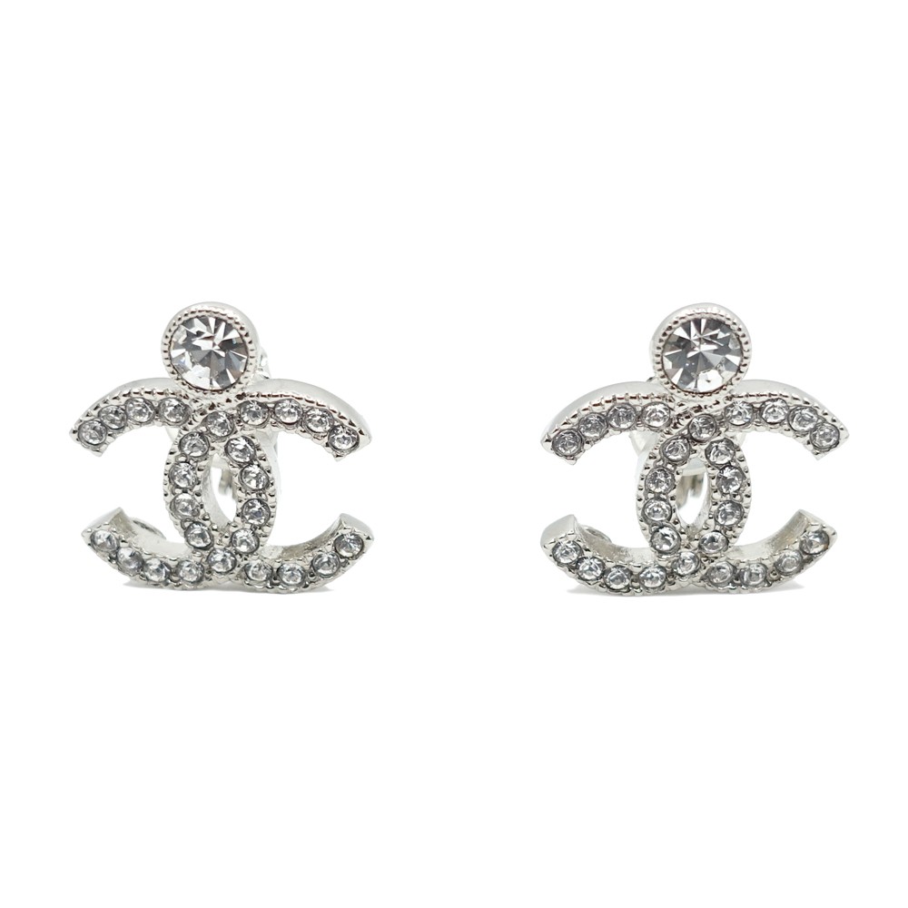 Chanel Coco Mark Rhinestone Earrings in 23K Gold Tone Metal 5.9g 894922
