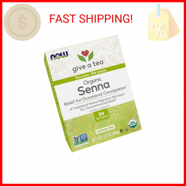 NOW Foods Give a Tea Organic Senna, Herbal Laxative, Caffeine-Free, 24 bags