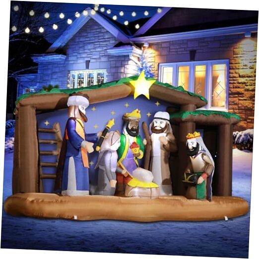 Large 8FT Christmas Inflatables Nativity Scene Outdoor Decorations, LED