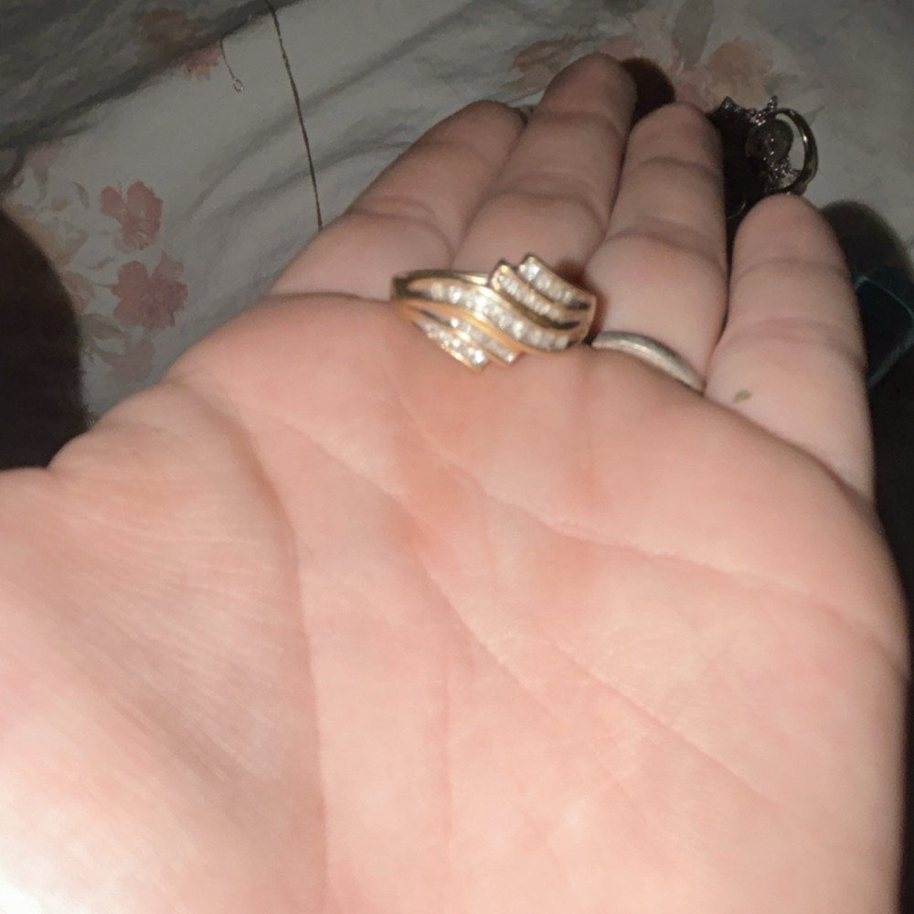 10k  Yellow Gold Ring with Multiple Rows of White Diamonds Set in Gold Band