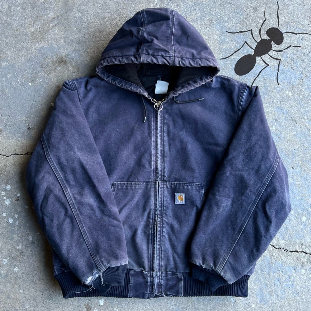 Vintage Y2K faded blue Carhartt hooded work jacket
