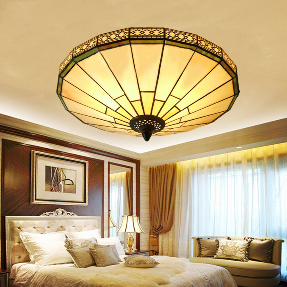 Classic Flush Mount Ceiling Light Tiffany Stained Glass Shade Pendant Lighting