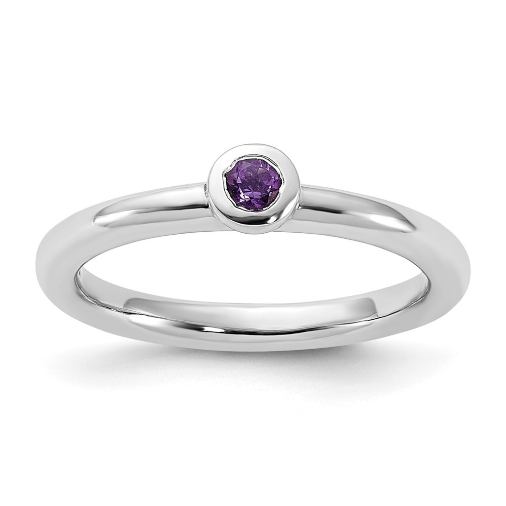 925 Sterling Silver Stackable Expressions Rhodium-plated Amethyst Ring Size 8