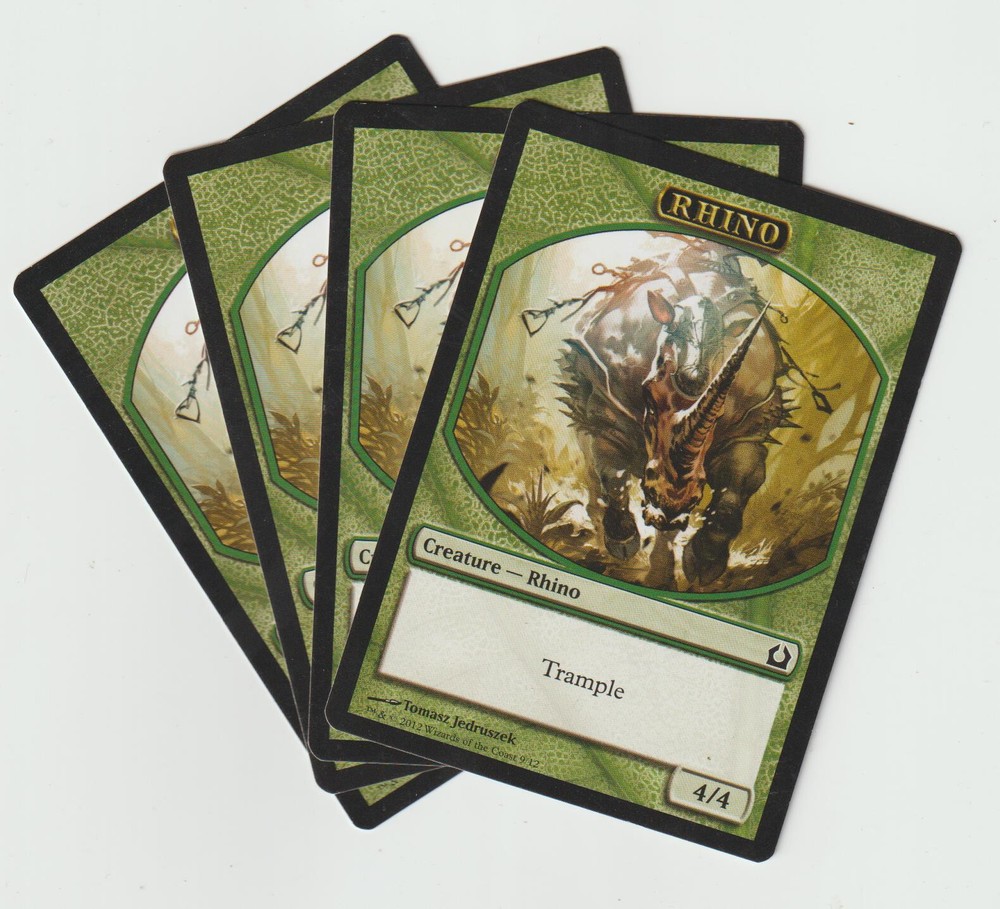MTG Rhino Token 4-Pack with Trample Green Creature Cards