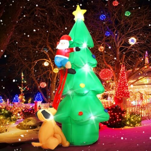 Christmas Inflatables Tree, 7 FT Christmas Tree Xmas Tree with Santa and Dog