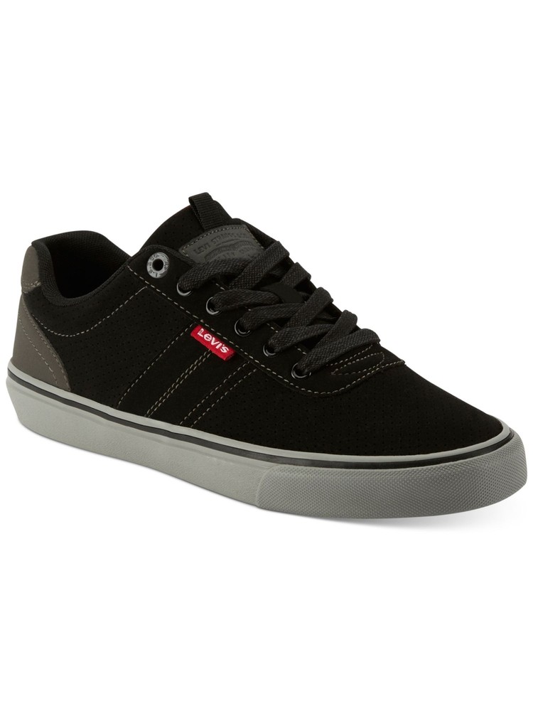 LEVI'S Mens Black Perforated Cushioned Miles Round Toe Lace-Up Sneakers Shoes 9