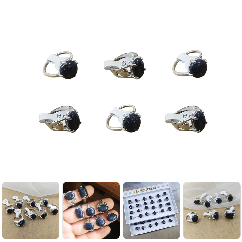 6 Pcs Punk Rings Natural Stone Thumb Men Jewelry for Women Man