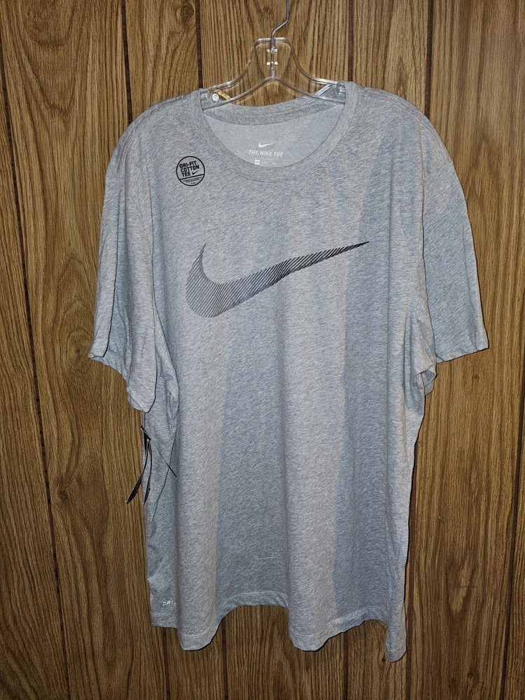 Nike NWT Dri-Fit Cotton Swoosh 2xl Xxl Mens Gray Graphic Logo Short Sleeve Tee
