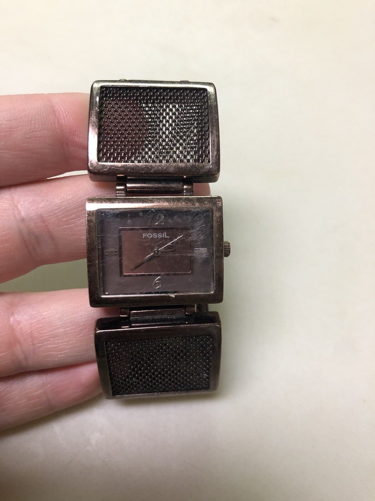 Fossil Bronze Tone Women's Square Face Quartz Analog Watch with Minor Scratches