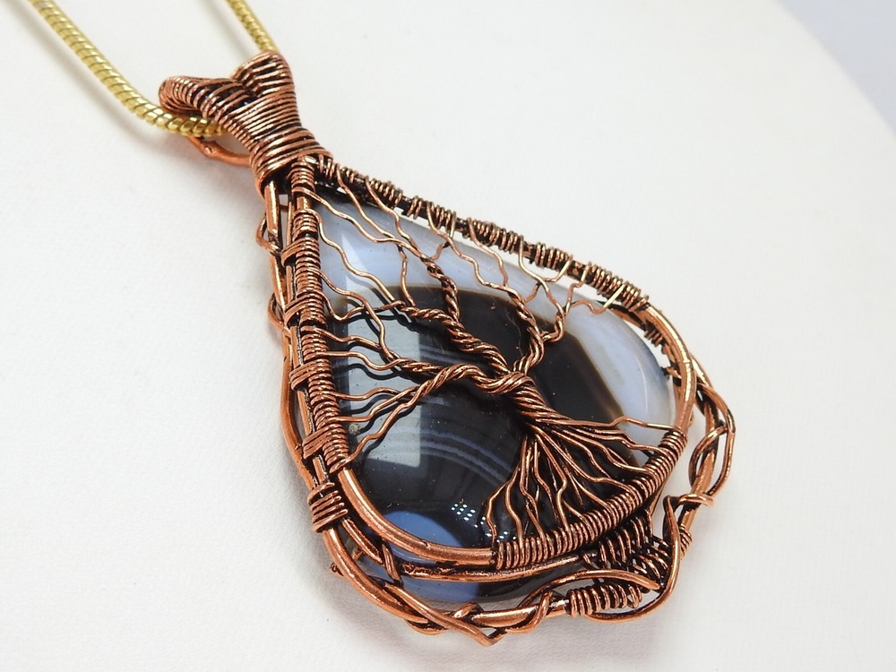 Black Strip Agate Copper Pendant Wire Wrapped deigning Jewelry For Gift