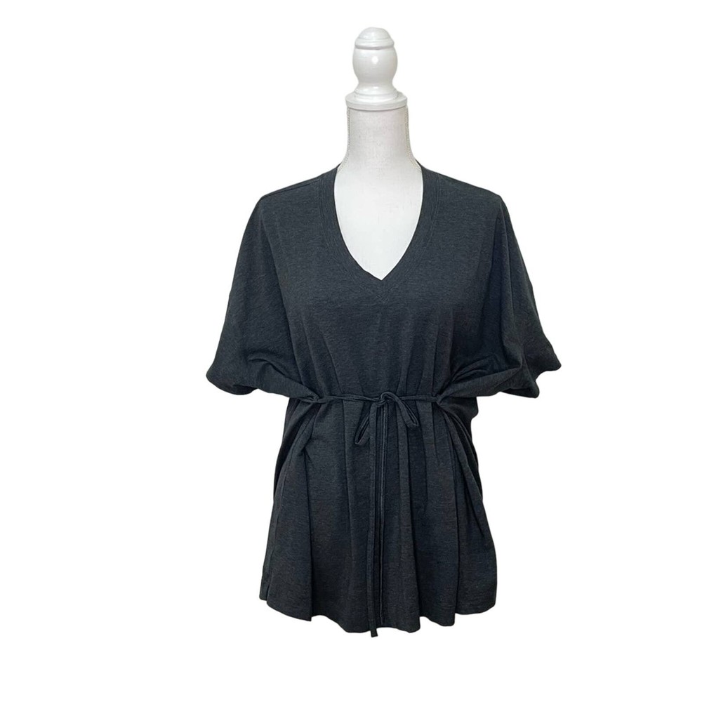 Lululemon Women’s Charcoal Gray Oversized Side Tie V-Neck Short Sleeve Tee Sz 8