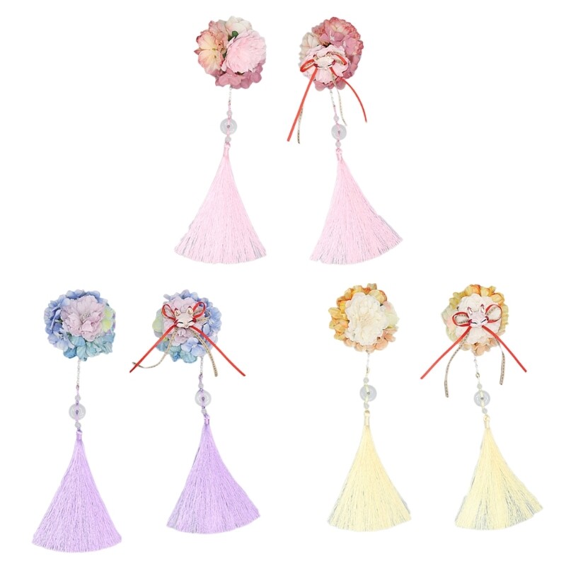 Flower Hair Clip with Tassel Barrette Floral- Costume Cosplay