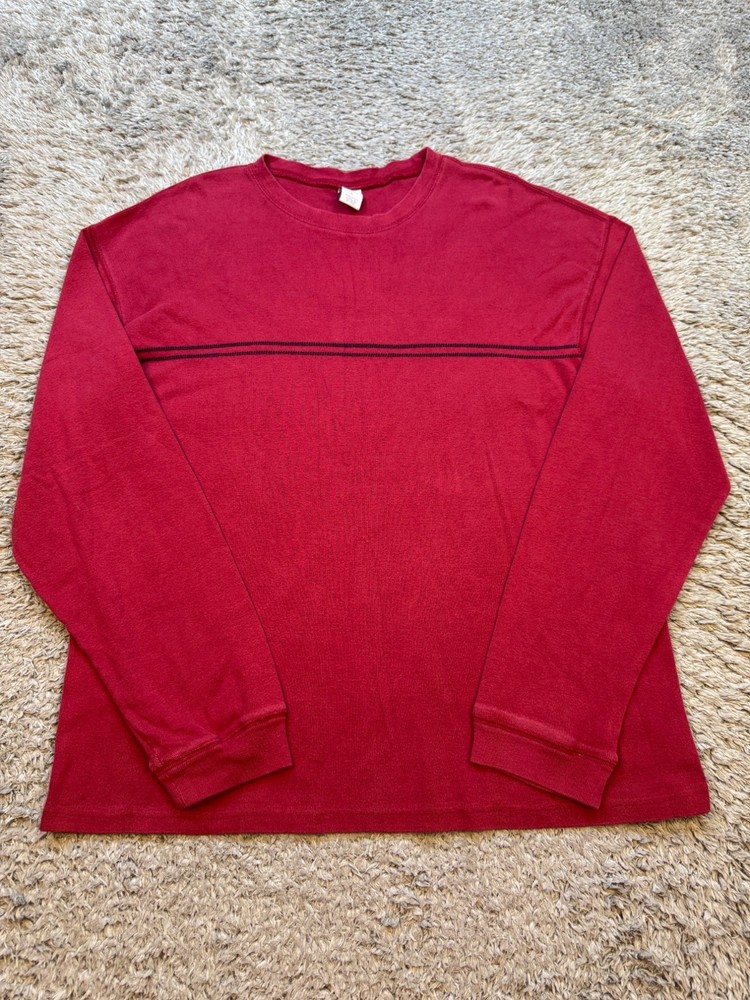 Vtg Gap Sweatshirt Men Large Red Fleece Waffle Knit Thermal Crewneck Pullover