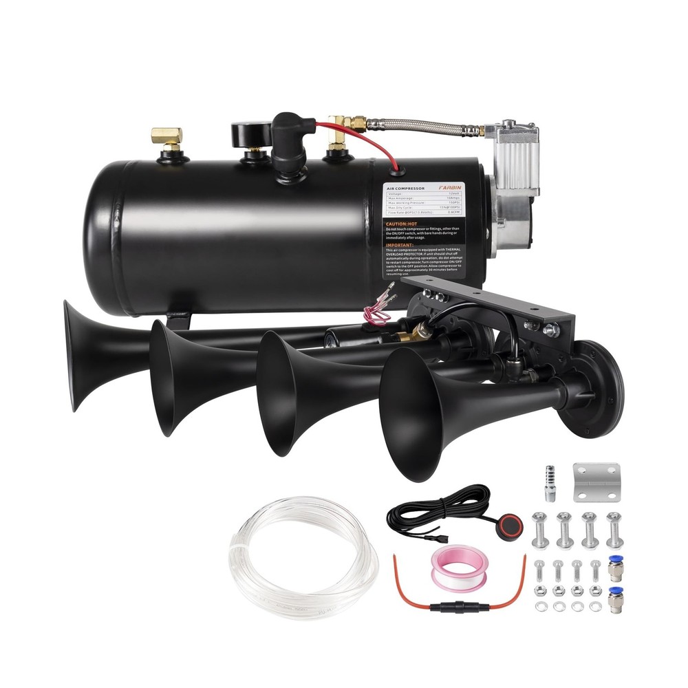Super Loud Train Horns Kit,180dB Four Trumpet Truck Horns with 150 PSI Air Ta...