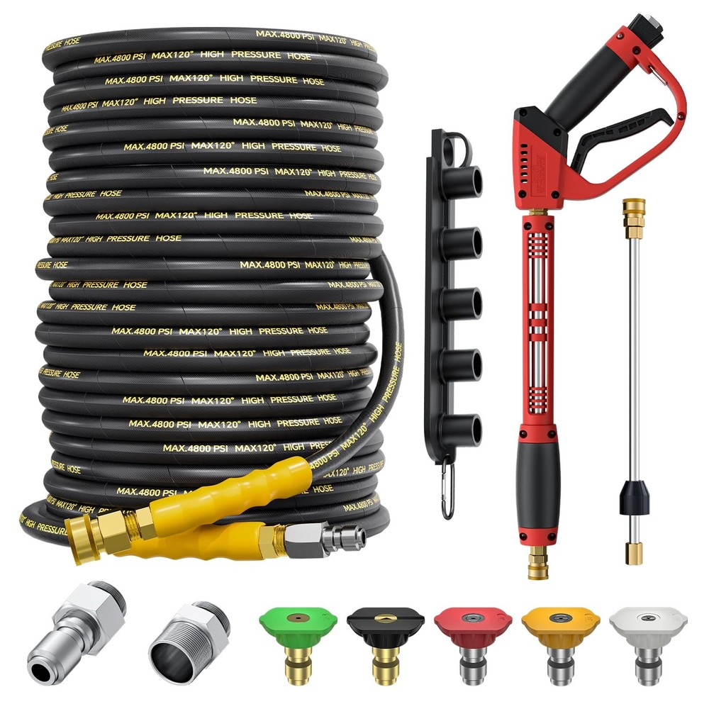 5000PSI Heavy-Duty Pressure Washer Gun with 100FT Kink-Resistant Steel Braided Hose Kit