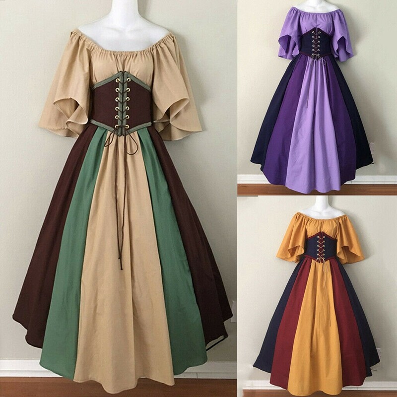 Victorian Medieval Renaissance Dress US Women's Halloween Gothic Costume Dress