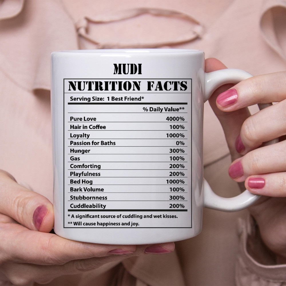 Funny Mudi Coffee Mug with Nutritional Facts Design  