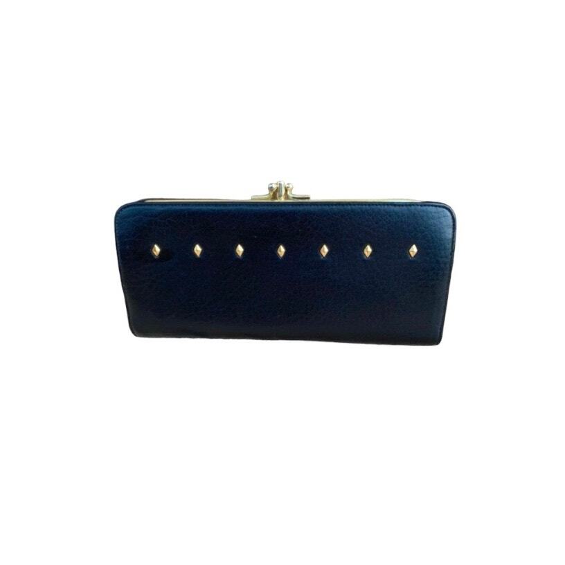 Vintage Baronet Navy Blue Wallet with Metal Diamond Studs Kiss Clasp
