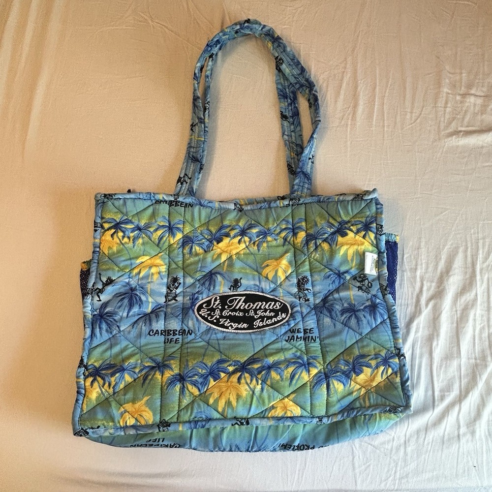 Virgin Islands quilted tote with blanket pocket and cosmetic pouch