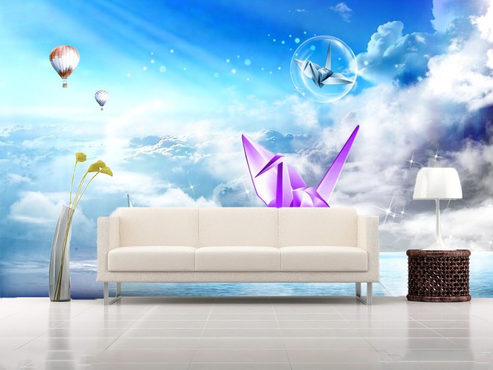 3D Origami Crane Peel and Stick Wallpaper Self-Adhesive Mural ZHUA5142