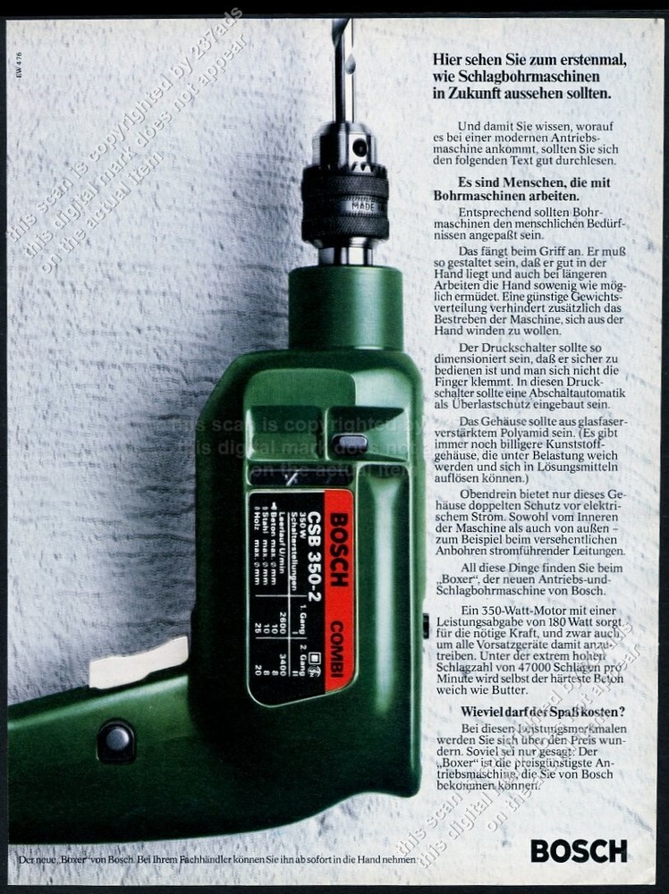 1976 Bosch tools electric drill color photo unusual German vintage print ad