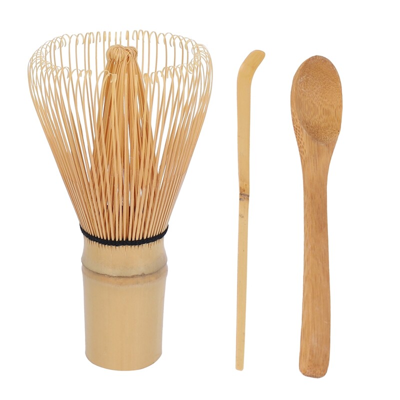Japanese Matcha Tea Set with Bamboo Whisk & Spoon for Ceremony - 3 Pcs