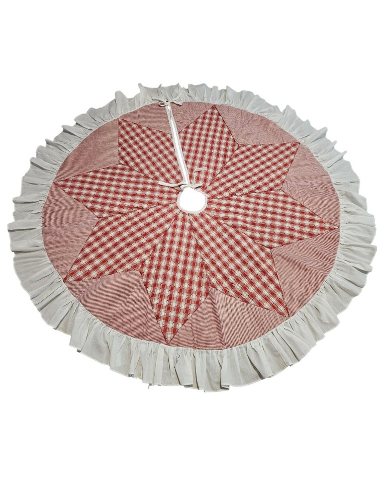 Quilted Poinsettia Country Star Christmas Tree Skirt 49