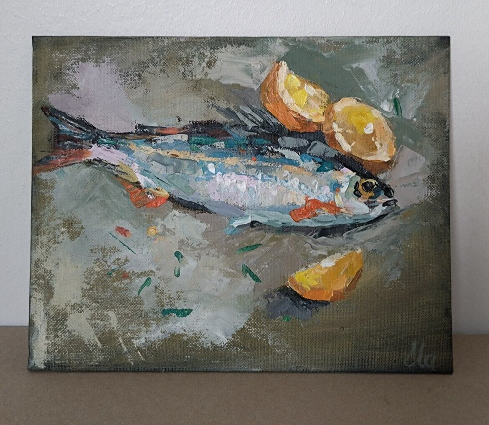 Original oil painting impasto fish