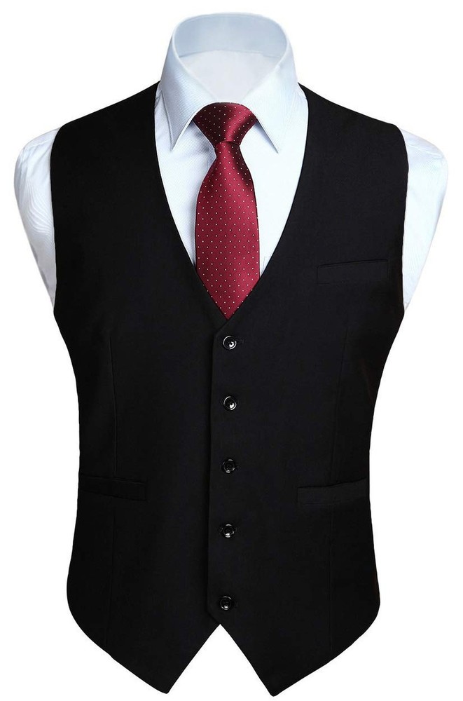HISDERN Men's Formal Business Suit Vest with 3 Pockets for Office Wear