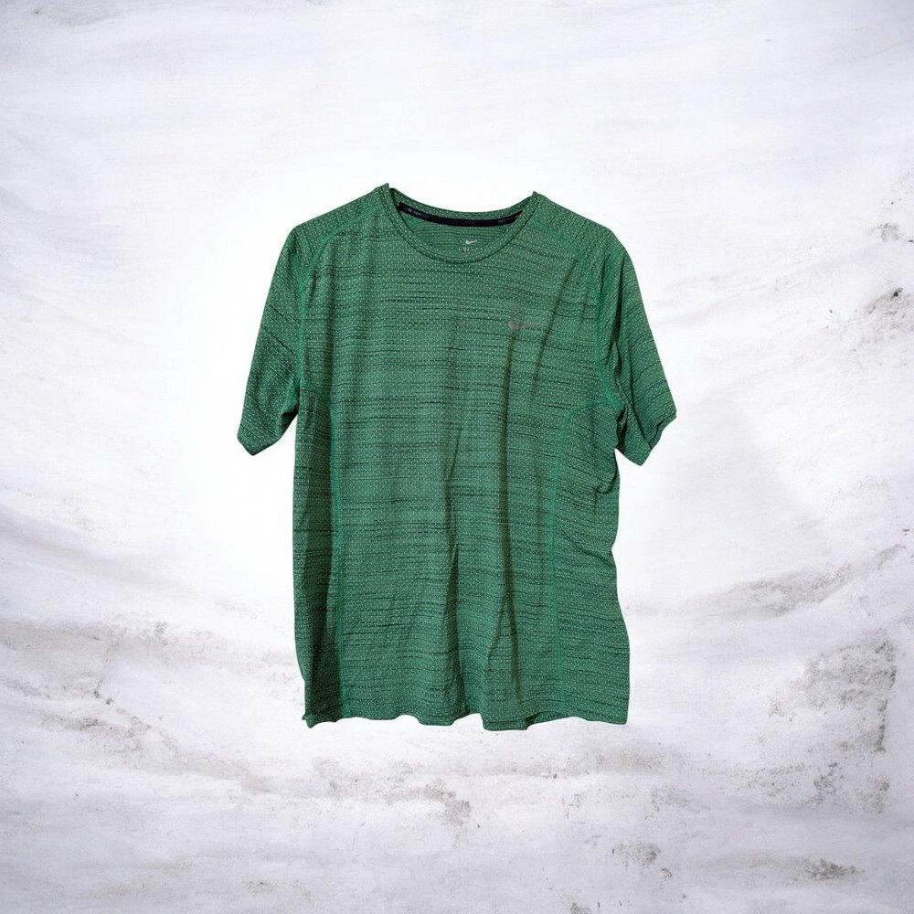 Nike Miler Running T-Shirt Men L Green Reflective Crew Neck