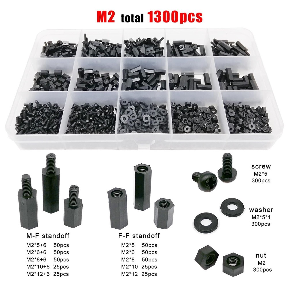 M2M3M4 Plastic Nylon Hex Hexagon Spacer Column Standoff Screw Nut Washer Kit Box