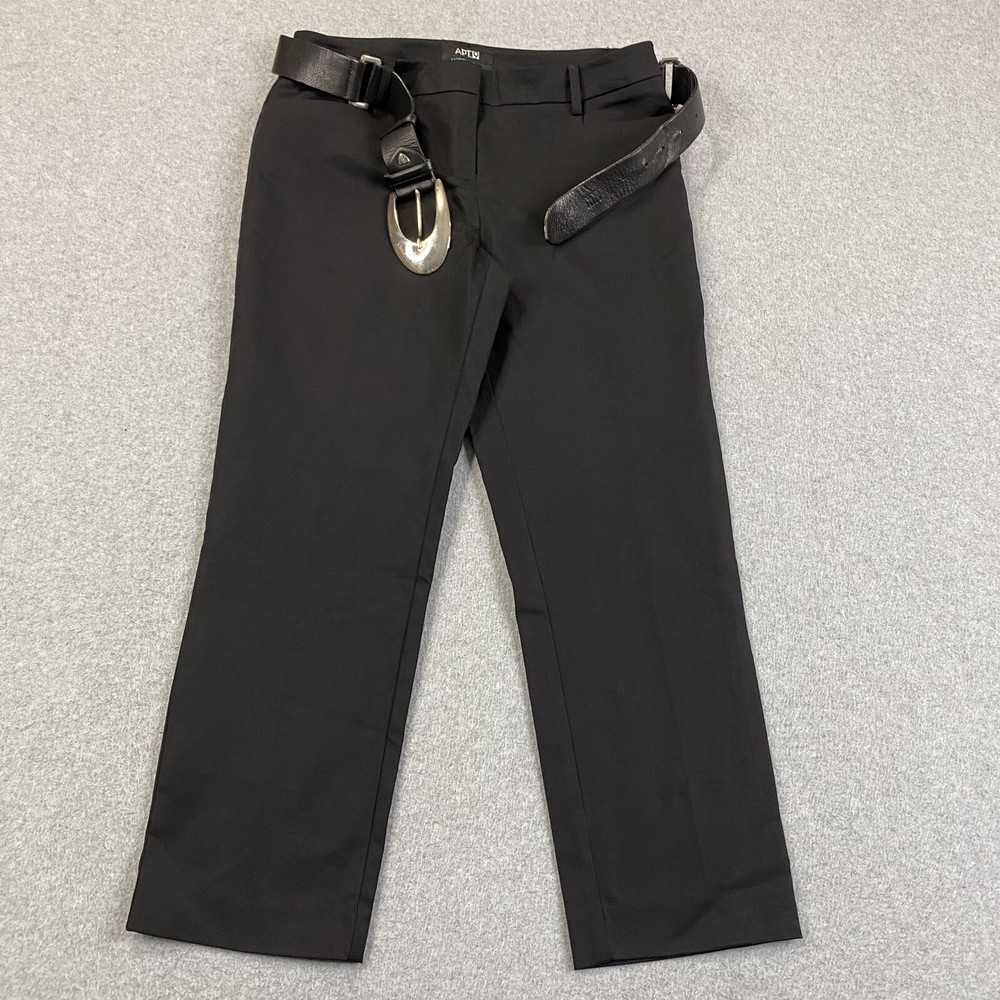 Apt 9 Pants Womens 4 Modern Fit Black Straight Capri Belted Trousers Office Work