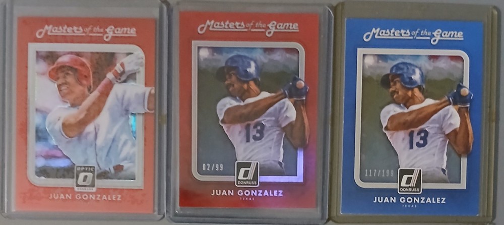 2016 Juan González Lot 3 Master of the Game Optic 23/99 Donruss 2/99
