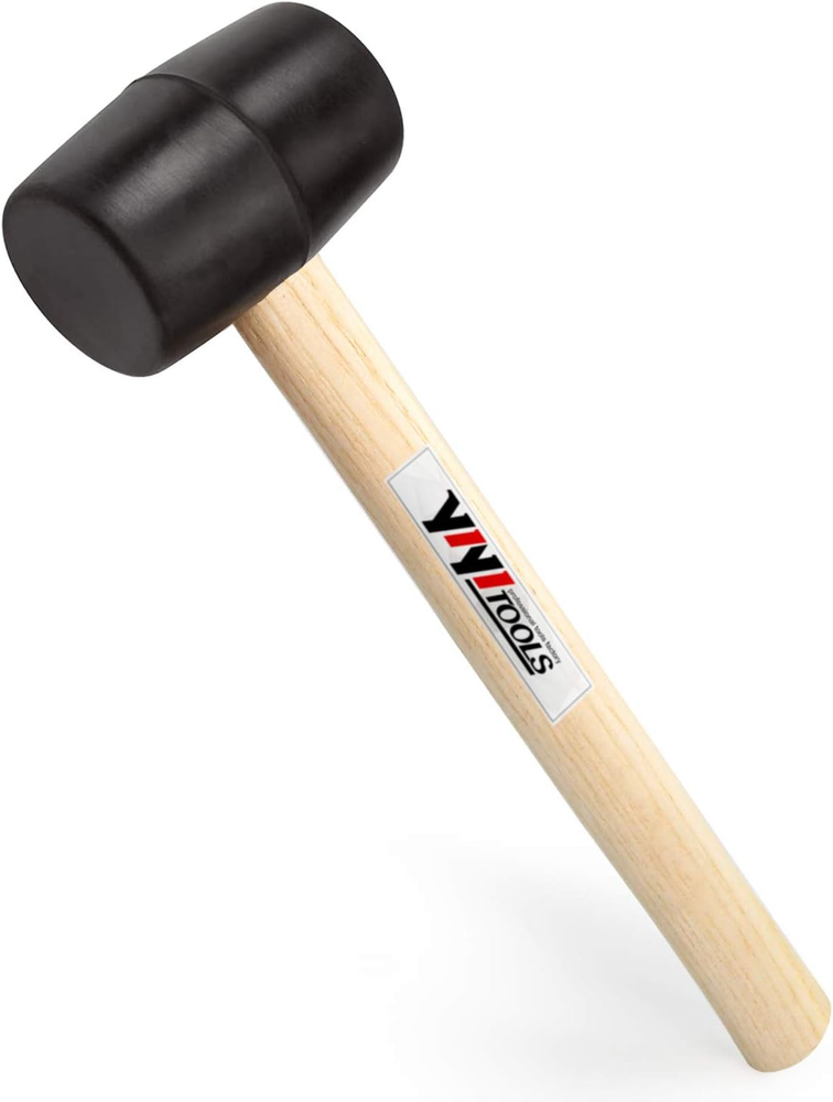 YY-2-005 Rubber Mallet Hammer with Wood Handle–8-Oz, Black