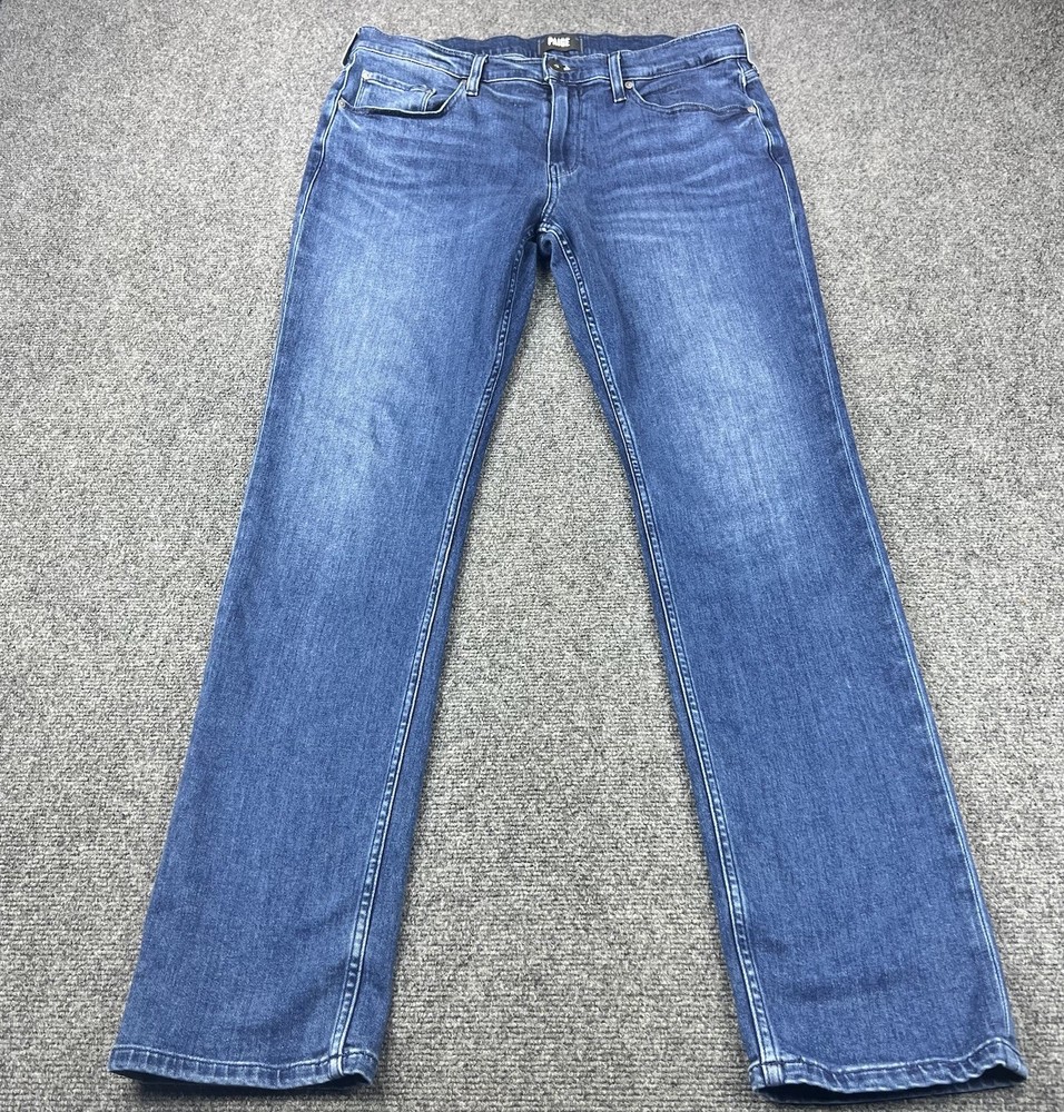 Paige Jeans Mens 34x33 Dark Blue Federal Pants Slim Straight Leg Stretchy