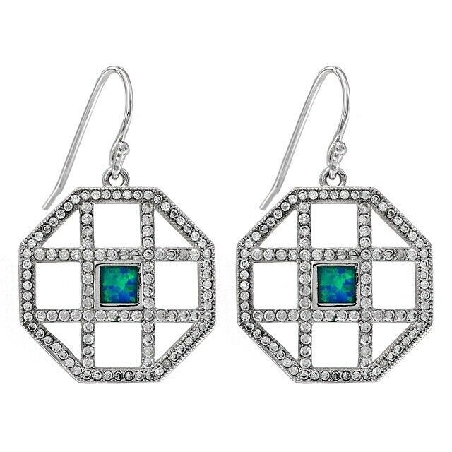 Australian Opal Inlay & Topaz 925 Solid Sterling Silver Earrings Jewelry EO2