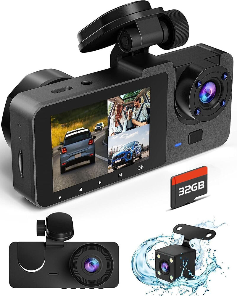 4K Dual Lens Car DVR Camera Dash Cam Front/Rear/Inside Video Recorder G-Sensor