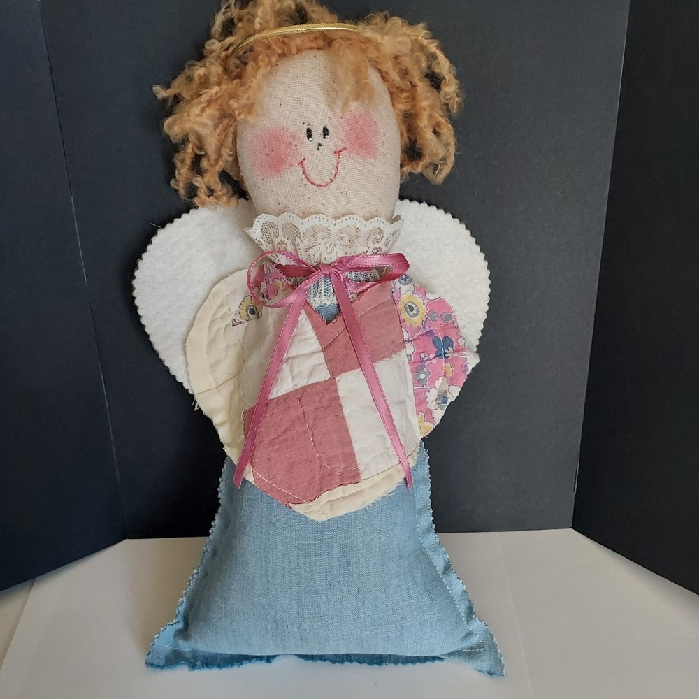 Handmade Stuffed Angel Doll Made From Old Quilt And Fabric Scraps 12 ” H, 7