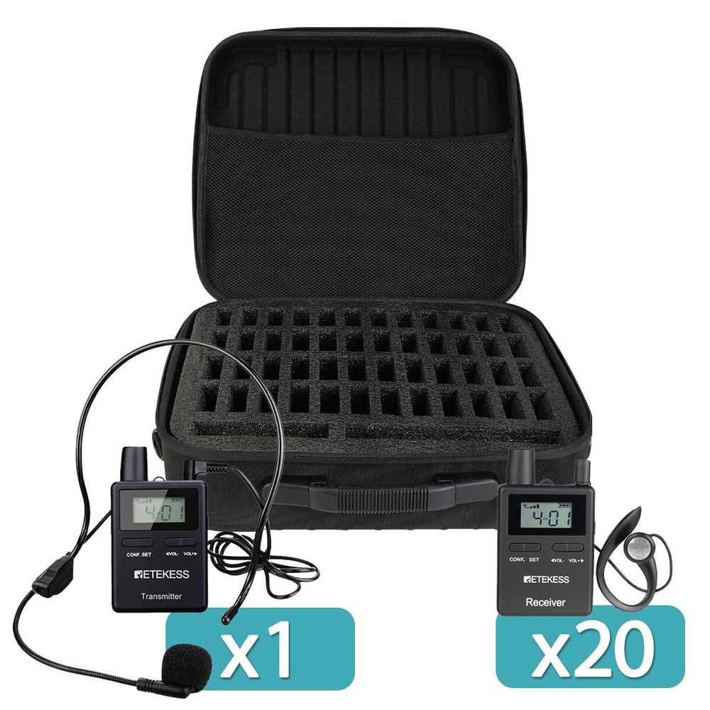 Retekess TT109 Wireless Tour Guide Audio System Transmitter 20 Receivers Handbag