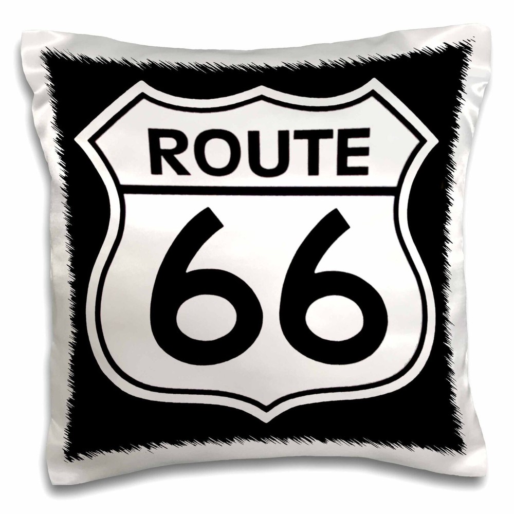 3dRose Route 66, Black and White 16x16 inch Pillow Case