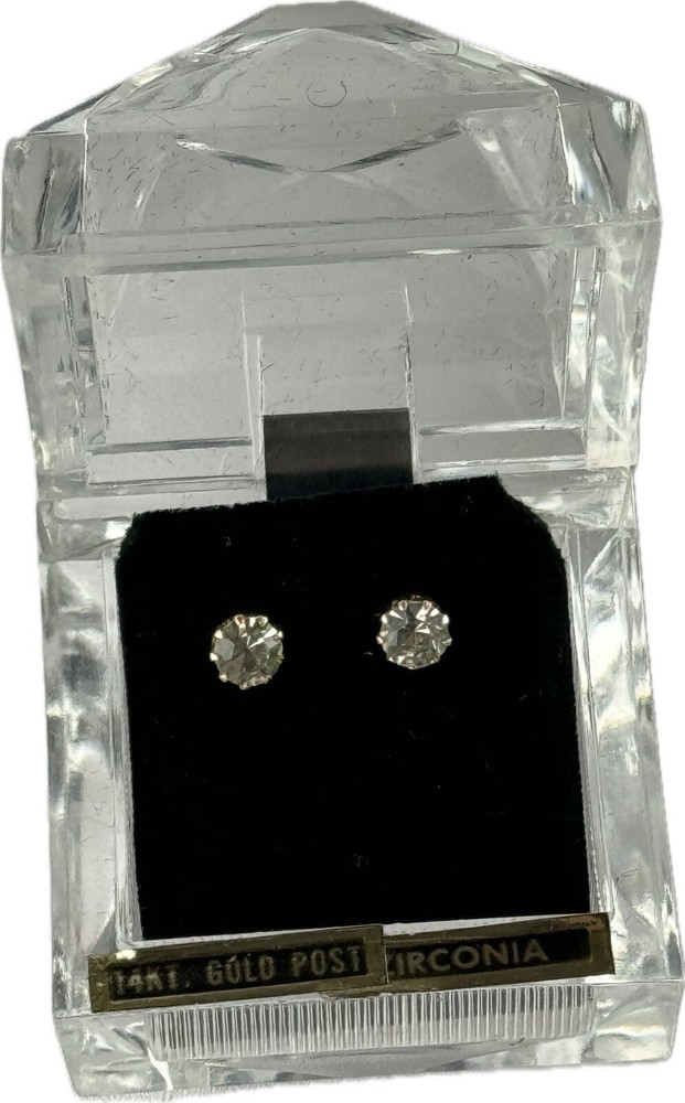 14K Gold Plated Cubic Zirconia Post Earrings Fancy Nice Approx 1/4” W Carl Sable