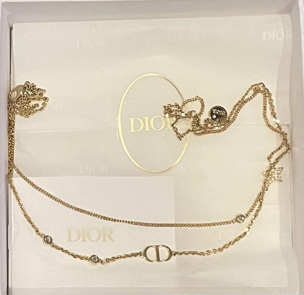 Dior Petit CD Double Layer Chain Necklace in Gold