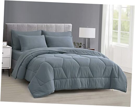 Piper Full Bed in a Bag 7-Pieces Honeycomb Hexagon Quilted Soft Washed Double