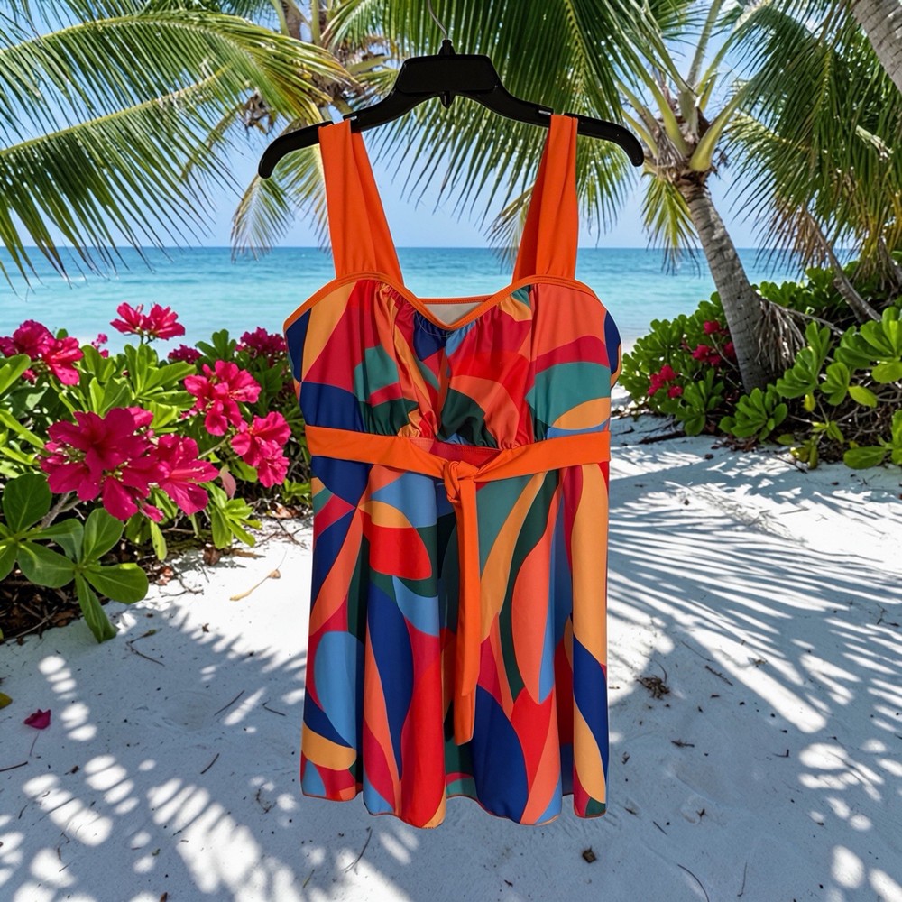 Colorful Abstract Print Swim Tankini & Shorts Plus Size 2X Worn Once/cruise